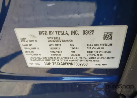 2022 Tesla Model X Dual Motor All-Wheel Drive/Plaid Tri Motor All-Wheel Drive from USA, damaged, VIN 7SAXCDE59NF337960